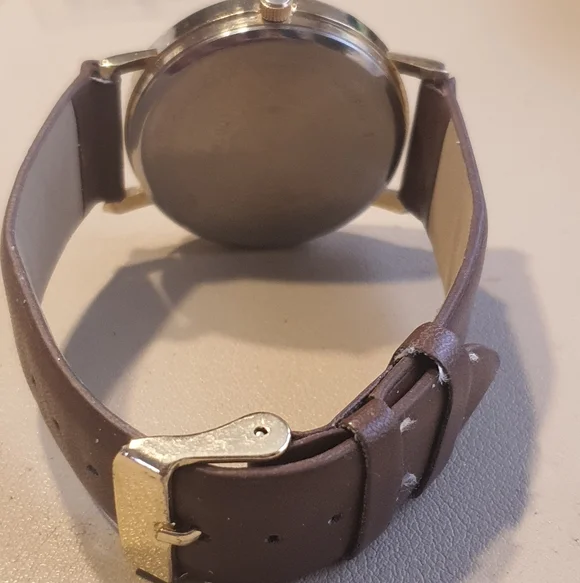 10/$20 Goldtone/Brown Leather Mapface Men's Watch - Picture 4 of 4